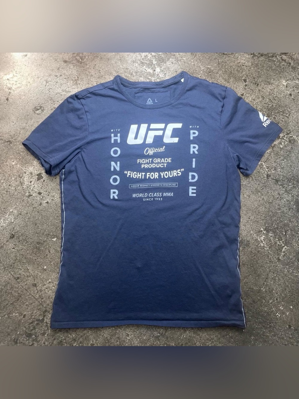 Y2K Reebok x UFC Official Fight Grade Product navy blue & white t-shirt Large